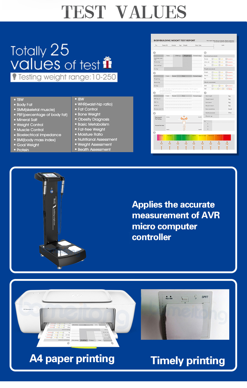 Body composition analysis machine bio impedance fat weight test 25 outputs